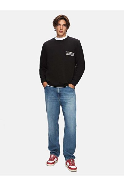 Ltb Nebeze Long Sleeve Crew Neck Slogan Printed Black Sweatshirt