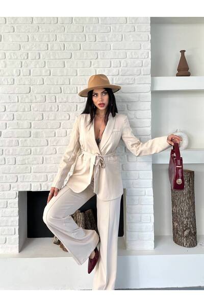 SUXİRCNHTMTS طقم سترة وبنطلون نسائي بحزام خصر – مجموعة أنيقة للمكتب