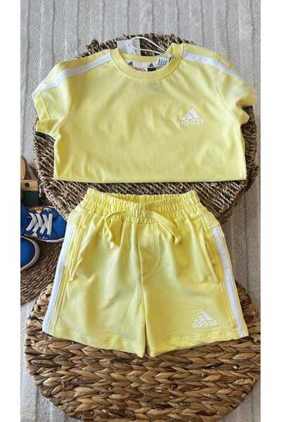 Karan Kids Unisex Children's Striped Cotton Yellow Shorts Set