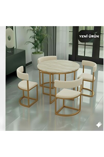 EDMONDA EV AKSESUAR MELİS GOLD METAL 90 CM ÇAP YUVARLAK YEMEK MASASI TAKIMI 4 KİŞİLİK BALKON MASASI TAKIMI MUTFAK MASASI