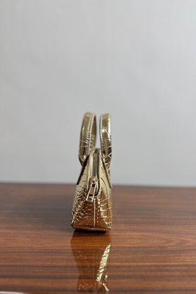 Gülşah collection Crocodile Pattern Mini Crossbody Hand and Shoulder Bag - Gold