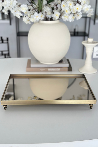 Shura Homeware Antique Pedestal Tray Metal Antique, Bronze Mirrored Decorative Presentation Tray