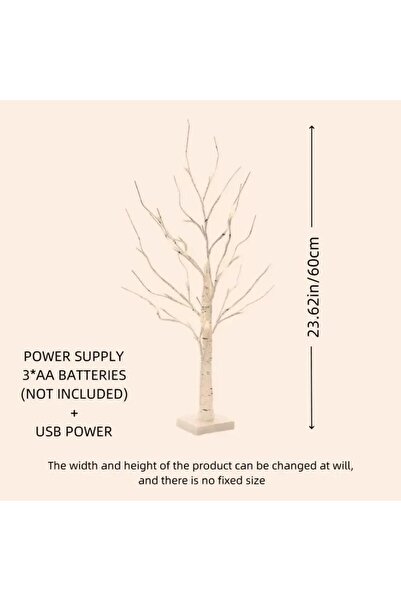 Kardett Decorative birch tree 60 cm with 24 warm white LEDs, USB lamp and batteries, luminous tree