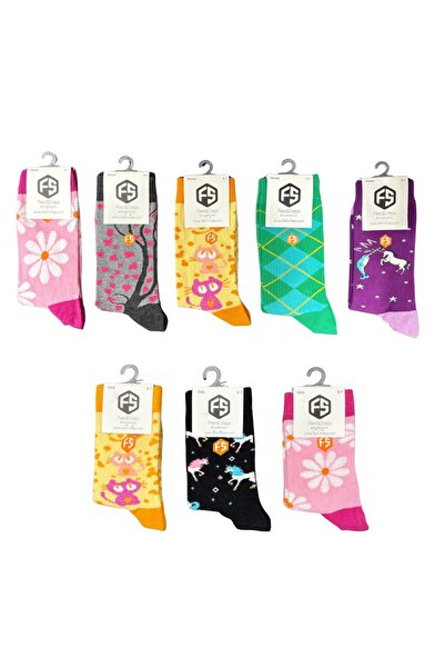 Bijutek Women's Colorful Patterned Cotton Socks (Mother - Daughter Socks Pack)