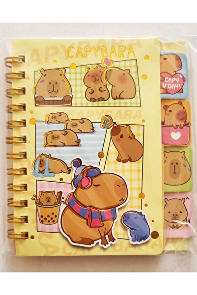 Modellino دفتر ملاحظات مربع بغلاف صلب حلزوني مقاس A6 مع علامة كابيبارا، 100 ورقة