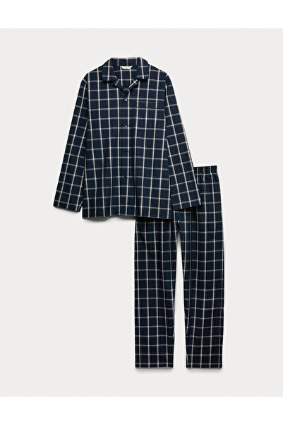 Marks & Spencer Saf Pamuklu Kareli Pijama Takımı