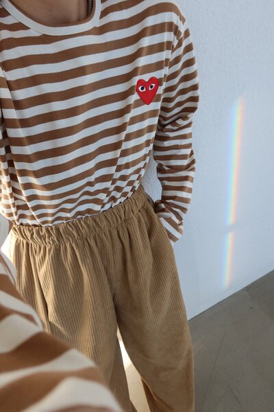 Özge Özgenç Дългоръкава блуза с бродерия на сърце и райета