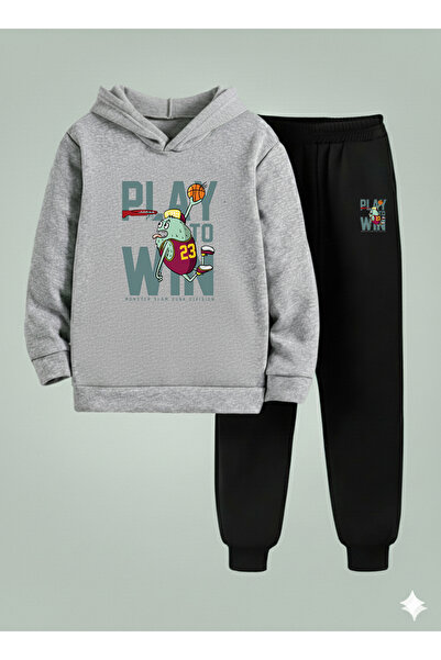 LORVEX Set cu glugă pentru copii PLAY TO WIN, cu imprimeu, din 3 fire, cu ben...