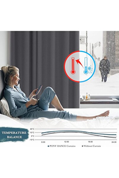 OEM Set of 2 PONY DANCE Curtains, with Rings, Polyester, Opaque, 270 x 140 cm, Gray