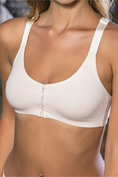 PERLMUTT Front Zipper Medical Cotton Sports Bra, Comfortable Bra with Cross Support