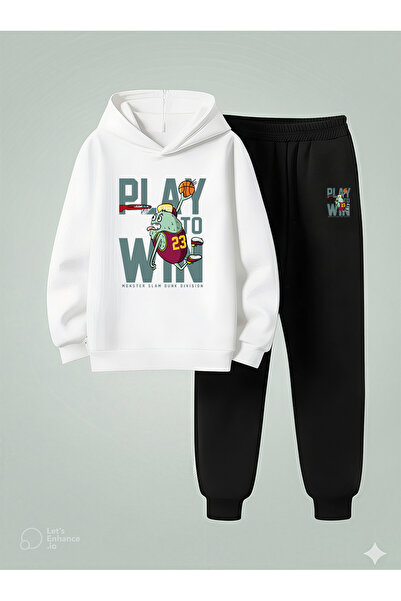 LORVEX Set cu glugă pentru copii PLAY TO WIN, cu imprimeu, din 3 fire, cu ben...