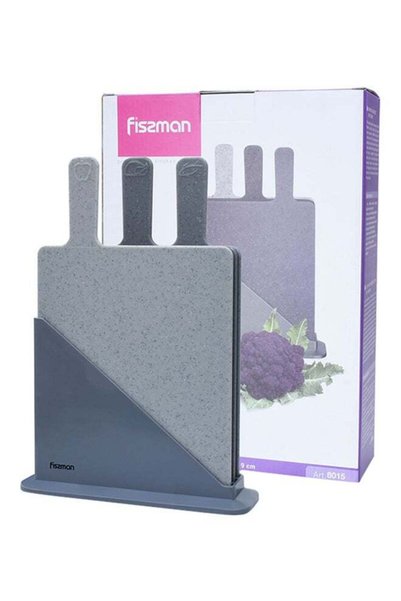 Generic 3 Piece Marble Colorued Cutting Board Set With Stand Grey 32 x 19cm