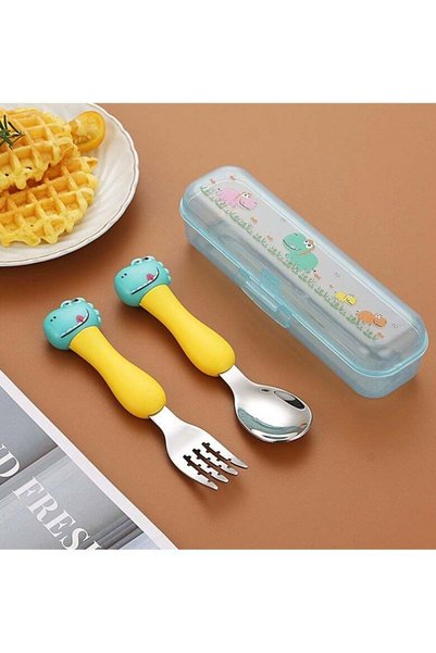 Generic Children's Portable Cutlery Set Stainless Steel Fork And Spoon Set Wi...