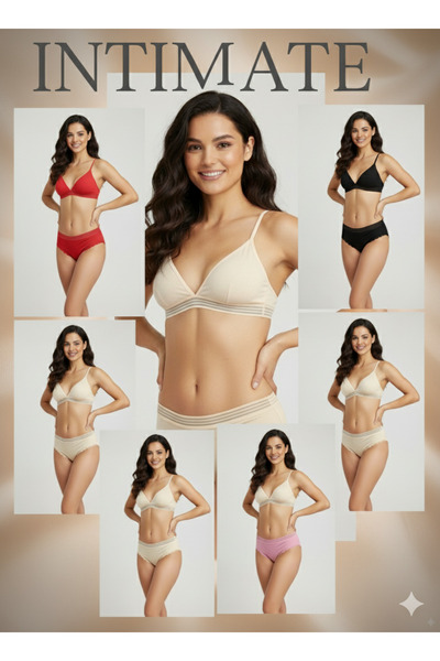 İntimate Women's Waist Elastic and Lace Detailed Cotton Stretchy Bikini Type 6-Piece Panties