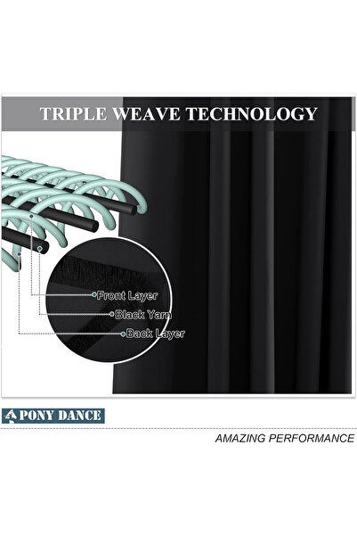 OEM Set of 2 PONY DANCE Curtains, with Rings, Polyester, Opaque, 117 x 137 cm, Black