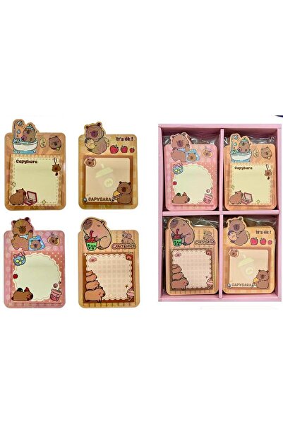Modellino 4'lü 4 Renk/Desen CapyBara Postit Yapışkanlı Not Kağıdı 50x4/200 Yaprak 70x80mm