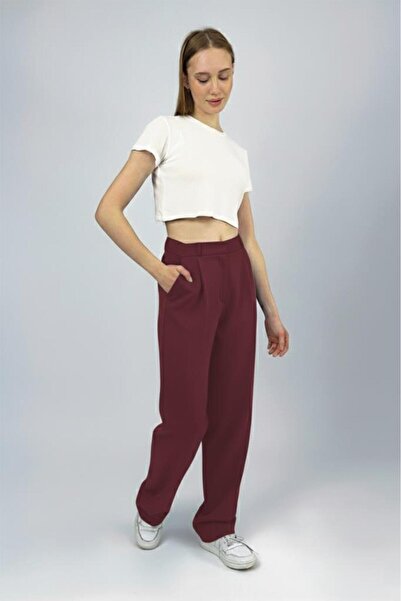 Betimoda Women's High Waist Palazzo Pants Burgundy