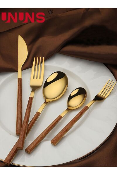 Generic 5-Piece Cutlery Sets,Faux Wood Grain Handle Stainless Steel Flatware ...