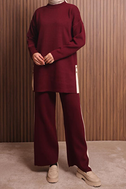 Mogi Butik Women's Oversized Plain Woven Slit Hijab Knitwear Set 3115