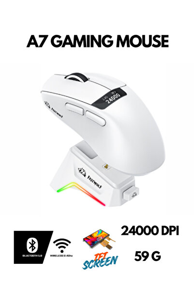 ATAsoft ELEKTRONİK Since 2021 Freewolf A7 Kablosuz Dijtal Ekranlı Oyuncu Mouse PAW3311 1000 Hz 24000 DPI Bluetooth Mouse
