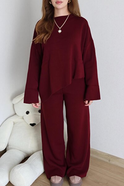 BAŞARAN Burgundy Knitwear Bottom-Top Set