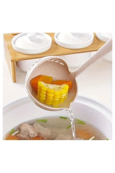 Generic 1pc 2-in-1 Soup & Strainer Spoon with Long Handle – Food-Safe Wheat S...