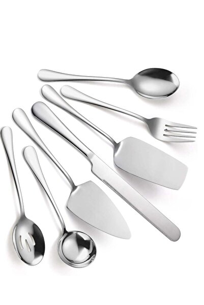 Generic 7 PCS Flatware Serving Set Stainless Steel Utensils Include Soup Spoo...