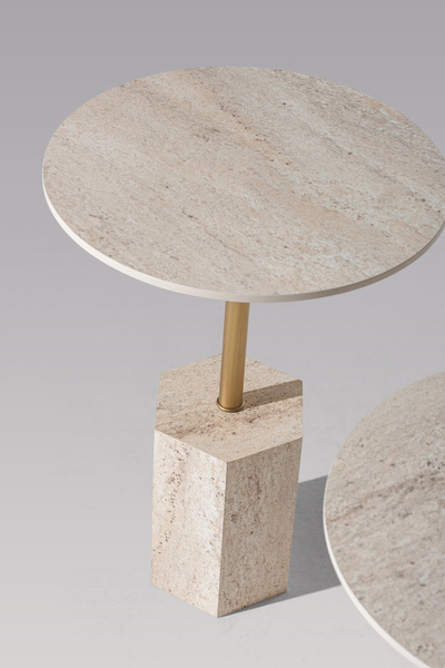 CAVARİOR MOBİLYA 3'Lü Zigon Altıgen Form Orta Sehpa Modern Traverten Mermer D...