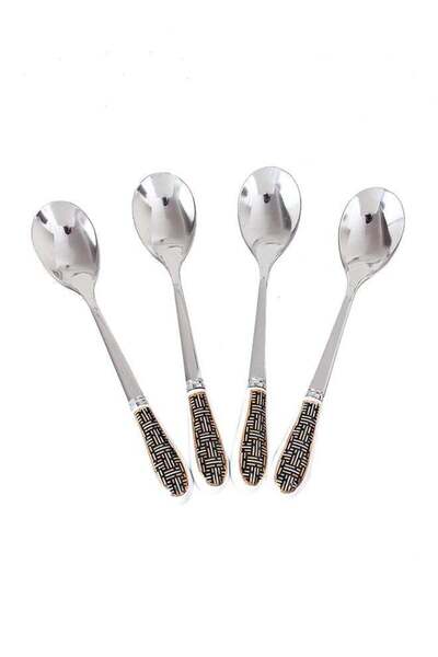 Generic 4-Piece Coffee And Tea Spoon With Handle Silver 13.2x2.3x1cm