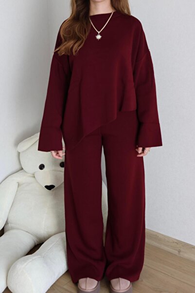 BAŞARAN Burgundy Knitwear Bottom-Top Set