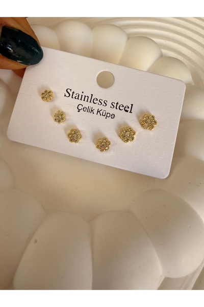 To Be Reborn JEVELRY ACCESSORY SELDA AÇIKEL 6 lı Çelik Kombin Küpe Her Yaşa Uygun Çiçek Model