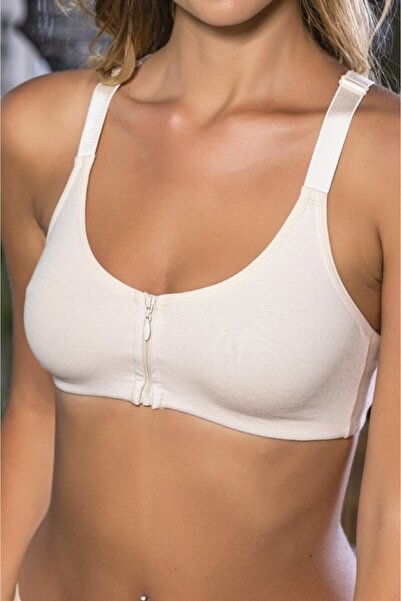 PERLMUTT Front Zipper Medical Cotton Sports Bra, Comfortable Bra with Cross Support