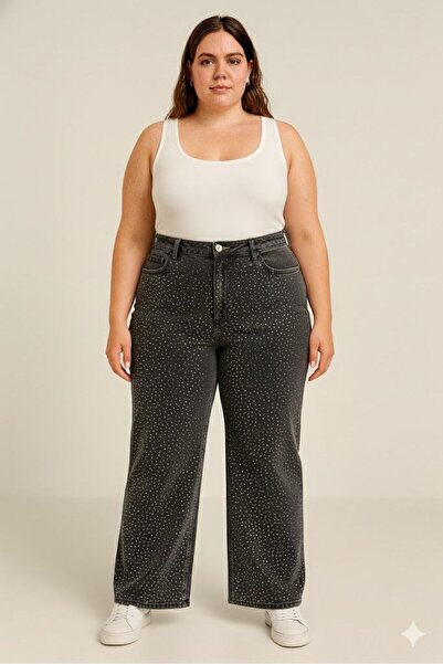 nd jeans Women's Plus Size Jeans Wide Leg Spread Stone Jeans Pants