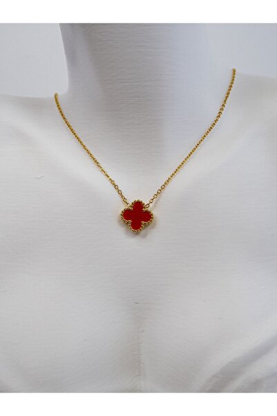 Dila Design Çelik Van Cleef Modeli Kırmızı Gold Kolye