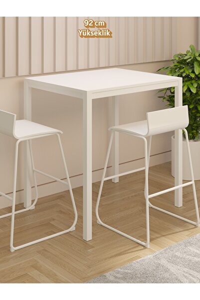 NEATS Beyaz Bar Masası, 72x88, Yüksek Bar Masası, Mutfak Masası, Metal Ayak, ...