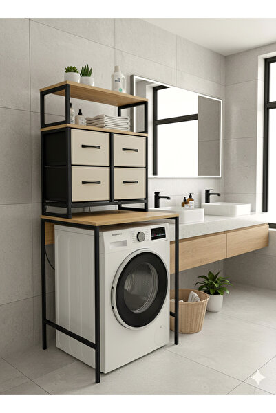 miyuhome Çamaşır Makinesi Dolabı Deri Çekmeceli Raflı Çamaşır Makinesi Düzenl...