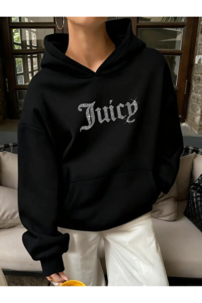 Bozz&Bozz Collection Γυναικείο φούτερ με κουκούλα oversized Juicy Crystal Stone με τύπωμα