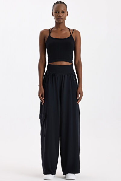 COMEUP Yüksek Belli Kargo Cepli Pantolon Siyah