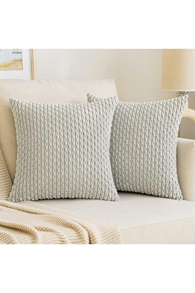 OEM Set of 2 EMEMA decorative covers, Velvet, 45 x 45 cm, Light gray