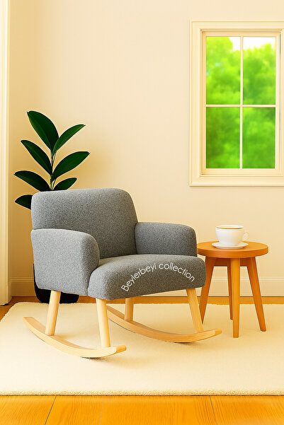 BEYLERBEYİ Sallanan koltuk, gri peluş kumaş,sallanan berjer,dinleme koltuğu,anne emzirme koltuğu, tekli koltuk