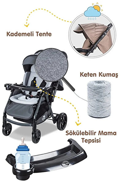 Koala Babycare Baby Care BC-500 Combo Maxi Pro Bebek Arabası - Gri Renk