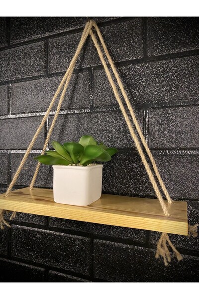 GenelTedarik 3'lü Doğal Ahşap Jüt İpli Duvar Rafı Dekoratif Raf Seti