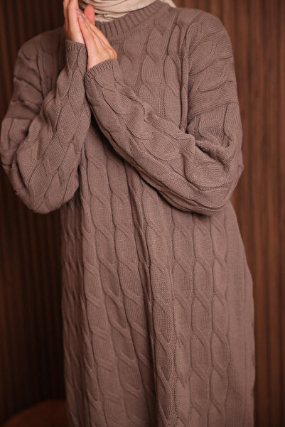 Mogi Butik Women's Oversized Hair Braid Pattern Trouser Hijab Knitwear Set 3116