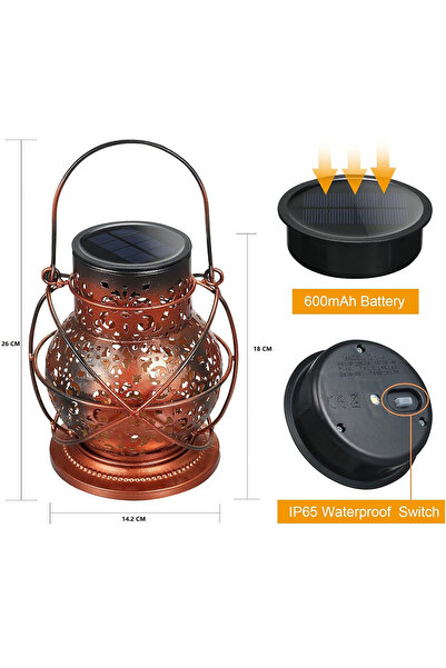 OEM Set of 2 JOYCREATOR solar lanterns, metal, IP65 waterproof, retro design, warm LED light