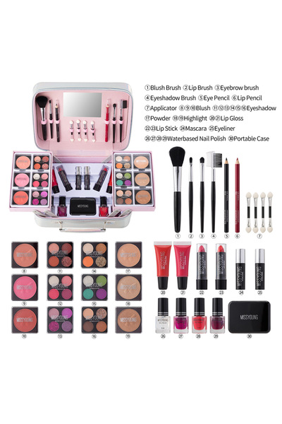 Missyoung Portable Multifunctional Cosmetic Bag with Long-Lasting Glitter Eyeshadow and Lipstick Makeup Set