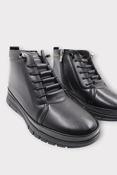 Liger Γυναικείες μπότες με ορθοπεδικό φερμουάρ και επένδυση από φλις μέσα, έξυπνο κορδόνι, ΜΑΥΡΟ