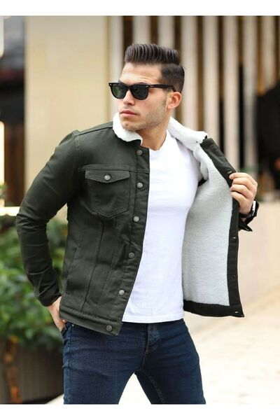 The Naz Line Men's Trendy Winter Fur-Lined Denim Jacket