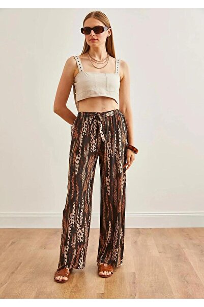 charamela Women's Black-Brown Patterned Comfortable Fit Palazzo Pants -