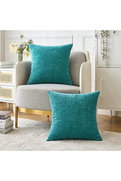 OEM Set of 2 MIULEE decorative pillowcases, 45 x 45 cm, soft chenille, turquoise color