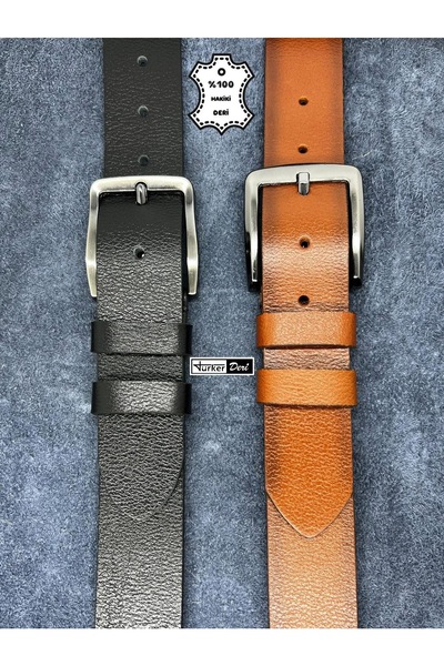 Türker DERİ Set of 2 100% Genuine Leather Men's Jeans Belt 4cm Buffalo Leather